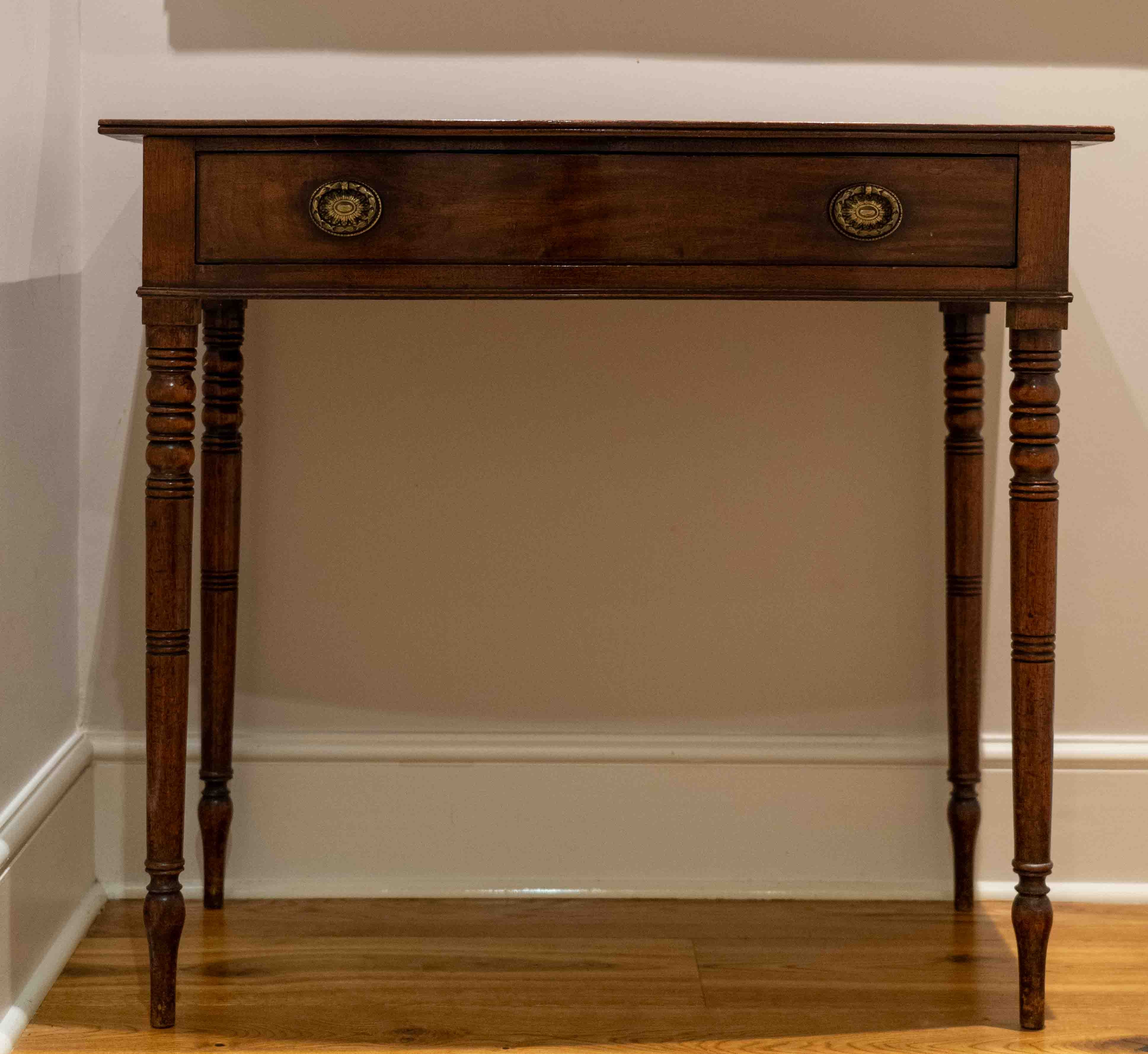 A Regency mahogany bow front side table, width 91cm, depth 53cm, height 81cm. Condition - fair